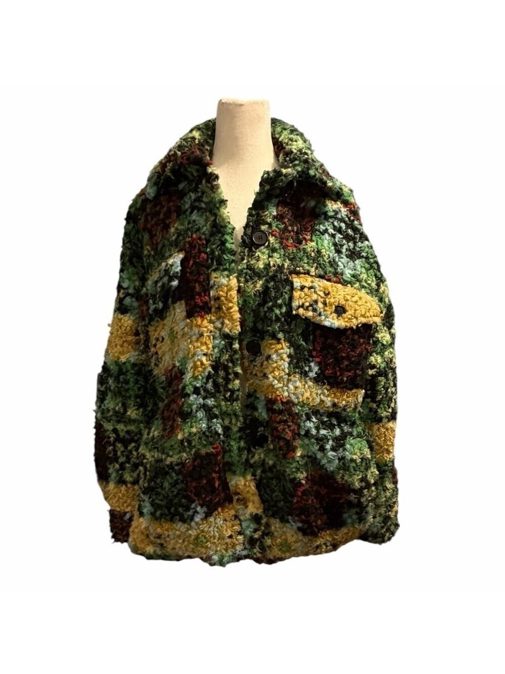 Urban Outfitters Palmer Sherpa Fleece Shacket Multicolor Popcorn Fuzzy Lined S